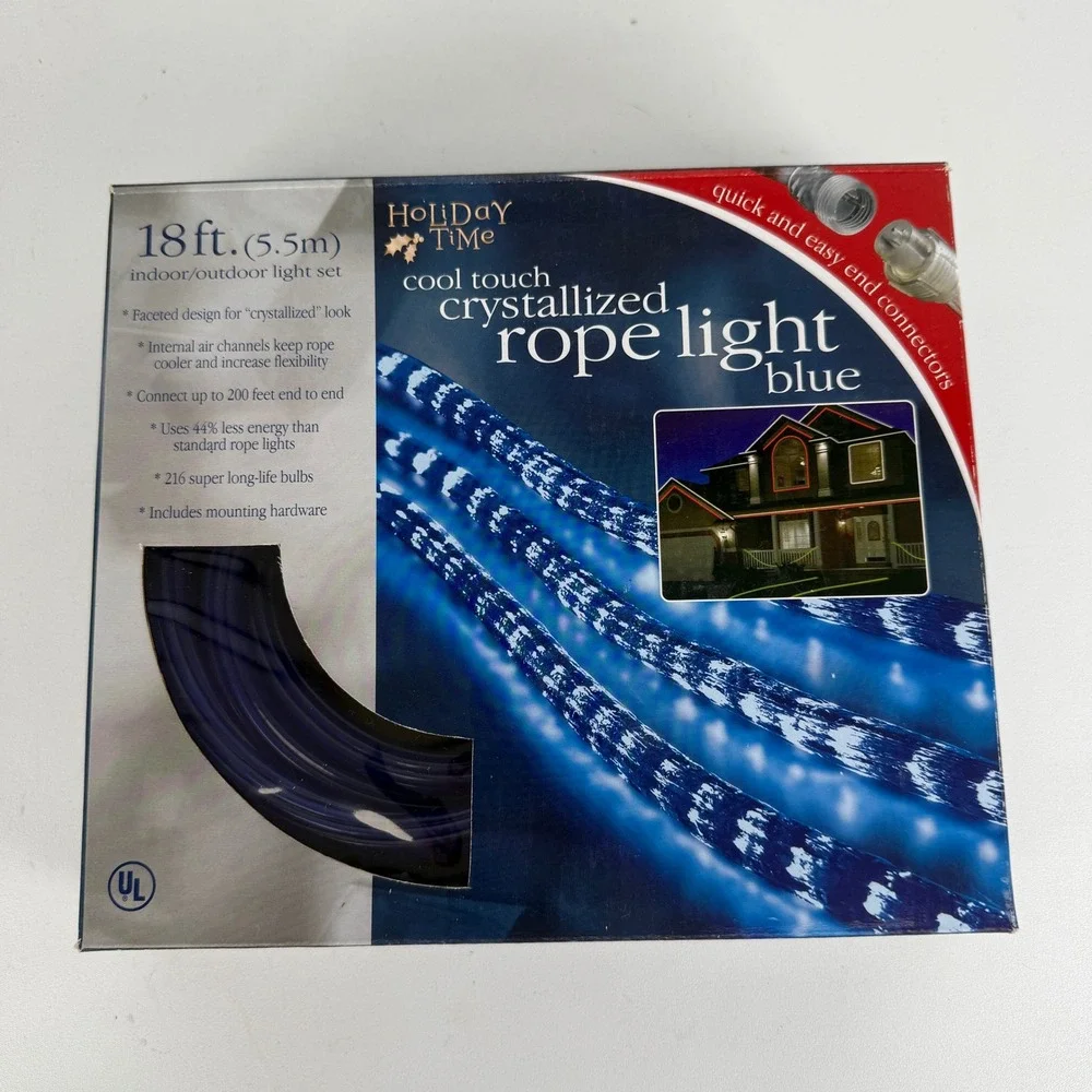 Holiday Time 18ft Blue Crystallized Rope Light Indoor Outdoor Set of 2